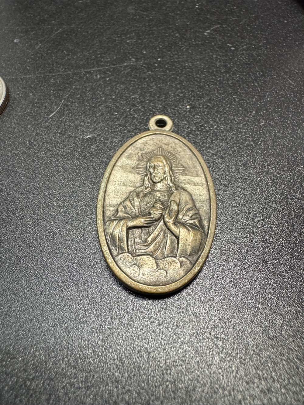 VTG Source Unknown Oval Religious Medal Pendant in Gold Tone